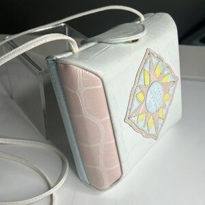 Ande White Structured Box Bag With Croc Appliqué Crossbody Strap
